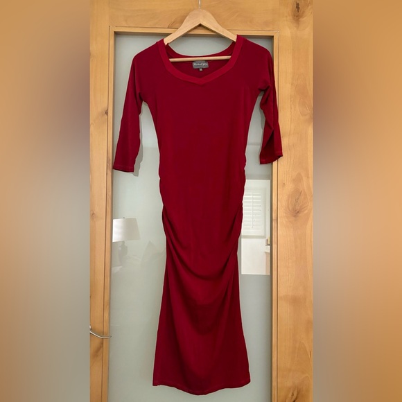 Michael Stars Ruched Midi cotton Dress in Pinot size Medium Spring dress - Picture 4 of 4